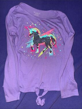 The Children's Place Purple Sequin Unicorn Tie-Front Long Sleeve Tee